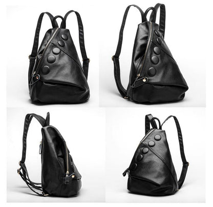 Women’s Genuine Leather Litchi Textured Backpack – Fashion Preppy Style School Bag for Teenage Girls