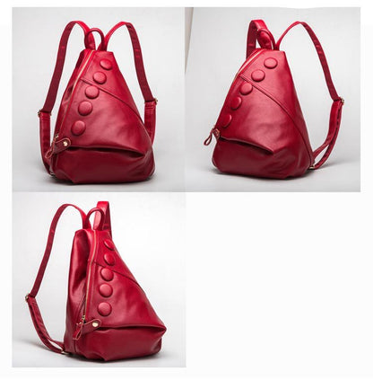 Women’s Genuine Leather Litchi Textured Backpack – Fashion Preppy Style School Bag for Teenage Girls