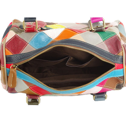 iPinee Women’s Genuine Cowhide Leather Handbag – Designer Plaid Messenger Bag with Color Contrast