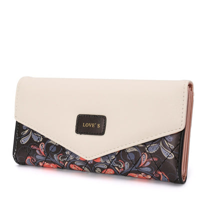 BIRDS Women’s Wallet – PU Leather Embroidered Flower Design, Korean Style Mid-Length Clutch