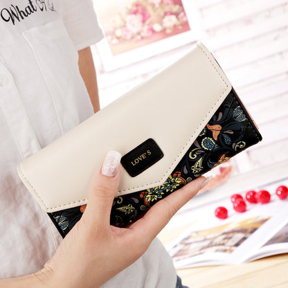 BIRDS Women’s Wallet – PU Leather Embroidered Flower Design, Korean Style Mid-Length Clutch