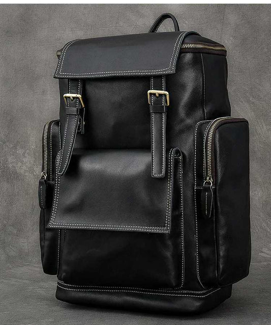 Retro Crazy Horse Leather Men’s Backpack – Large Capacity 15.6" Laptop Travel Bag, Genuine Cowhide Computer Backpack