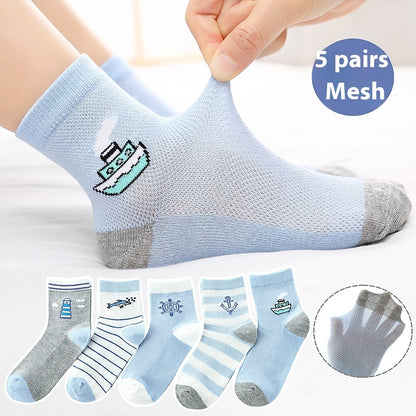 Children's Solid Color Short Socks – Cotton Thin Ankle Socks 5 Pairs for Boys & Girls
