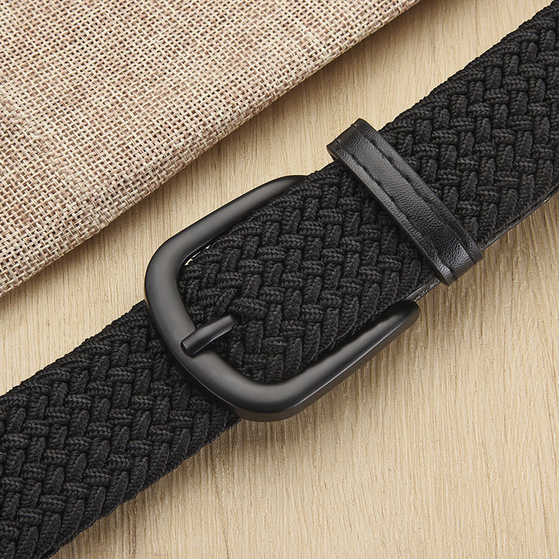 Unisex Woven Elastic Belt – Stretch Canvas Punch-Free Belt with Alloy Buckle