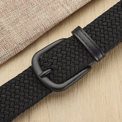 Unisex Woven Elastic Belt – Stretch Canvas Punch-Free Belt with Alloy Buckle