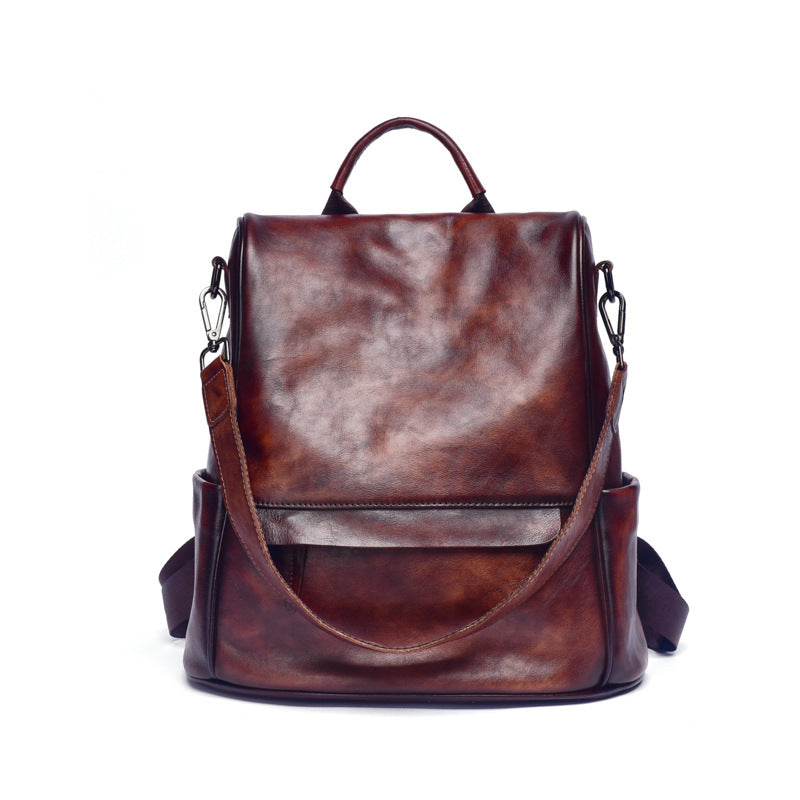 Genuine Leather Anti-Theft Backpack – Women’s Large Capacity Cowhide Travel Luxury Bag