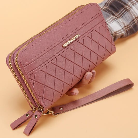 Women’s Double Zipper Long Wallet – Multi Card Slots PU Leather Purse