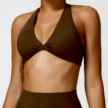 Breathable Halter Beauty Back Yoga Bra – Women’s Deep V Padded Sports Top
