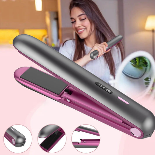 Wireless Charging Hair Straightener – Mini Ceramic 2-in-1 Curling & Straightening Tool