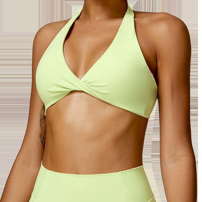 Breathable Halter Beauty Back Yoga Bra – Women’s Deep V Padded Sports Top