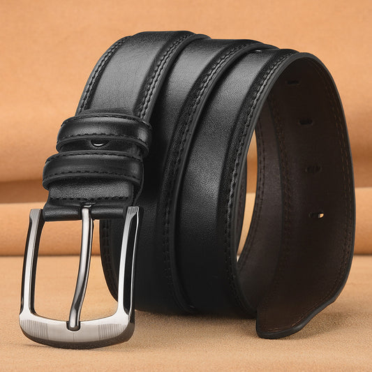 Men’s Pin Buckle Cowhide Belt – Genuine Leather Business & Casual Fashion