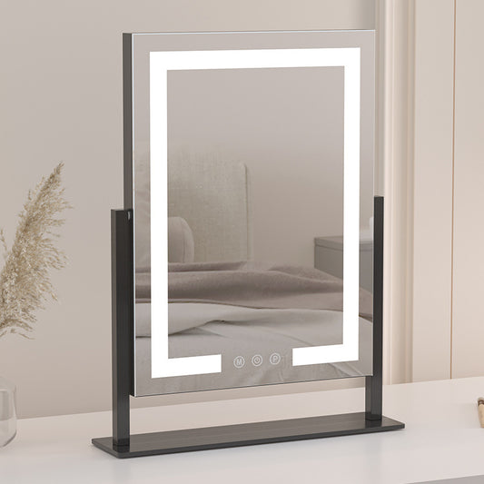 Desktop LED Light Makeup Mirror – Metal Frame Vanity Mirror for Bedroom & Beauty