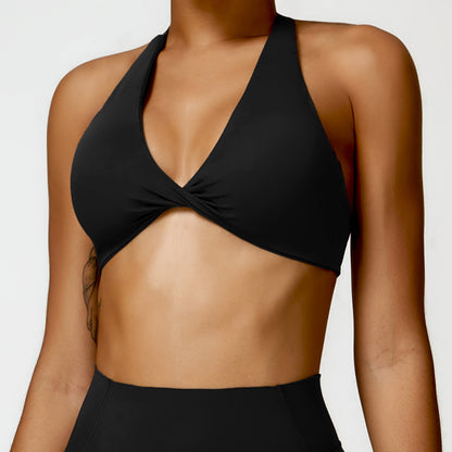 Breathable Halter Beauty Back Yoga Bra – Women’s Deep V Padded Sports Top