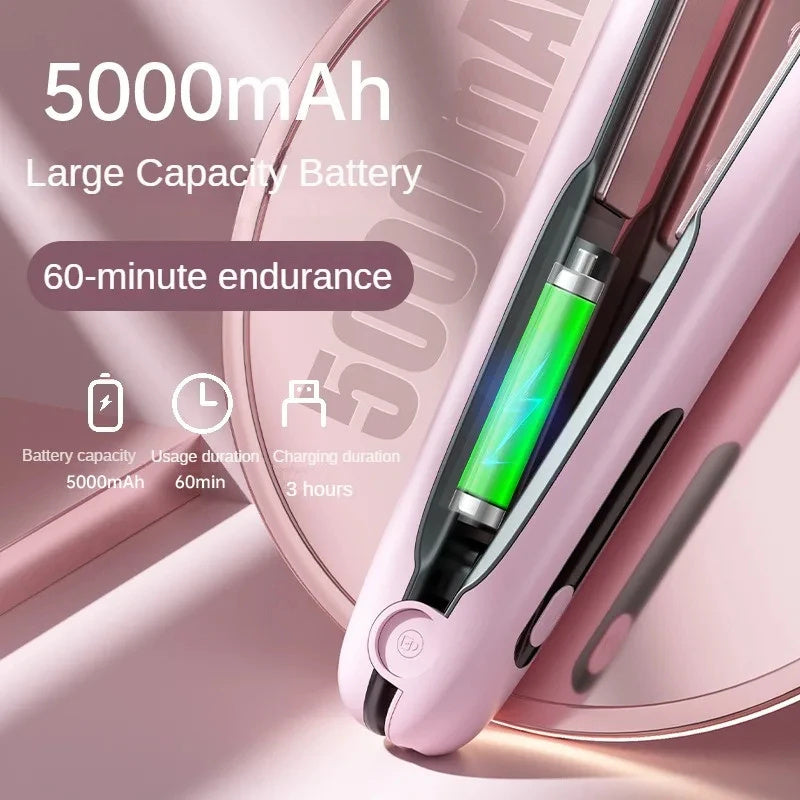 Wireless Hair Straightener Flat Iron – Mini 2-in-1 Cordless Curler with USB Rechargeable 5000mAh Battery