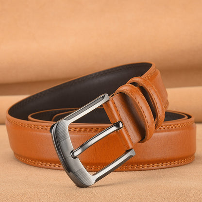 Men’s Pin Buckle Cowhide Belt – Genuine Leather Business & Casual Fashion