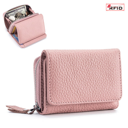 Women’s Leather Tri-fold RFID Wallet – Mini Large Capacity Coin & Card Holder