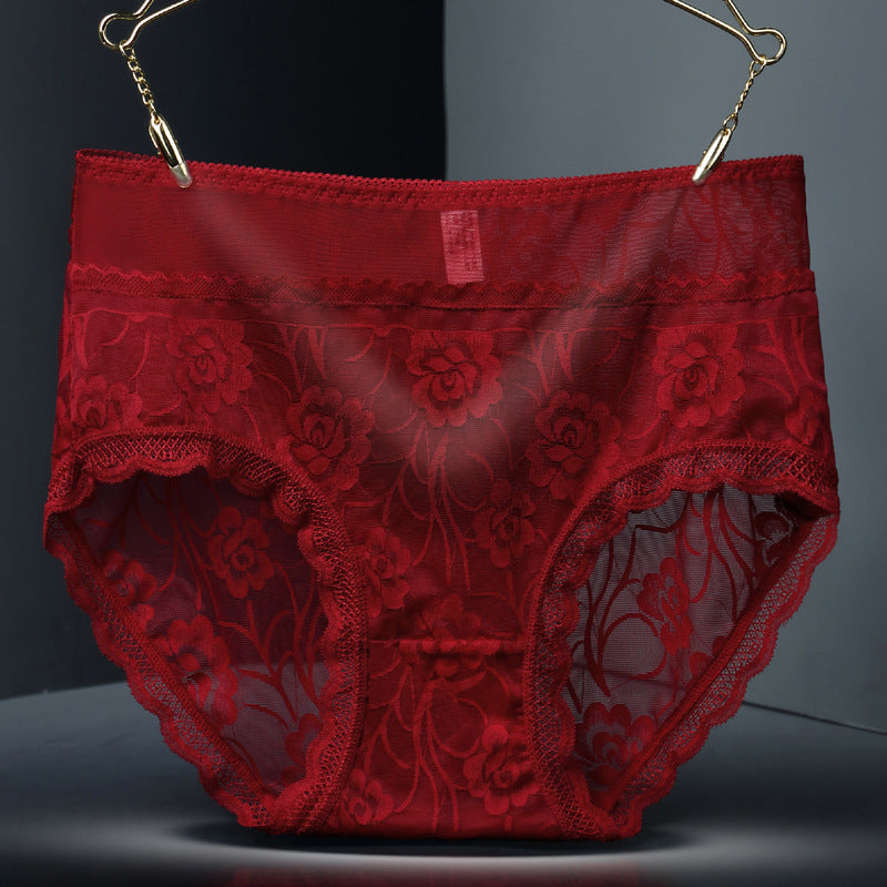 Lace Seamless High-Waist Women’s Briefs – Floral Hollow Breathable Underwear