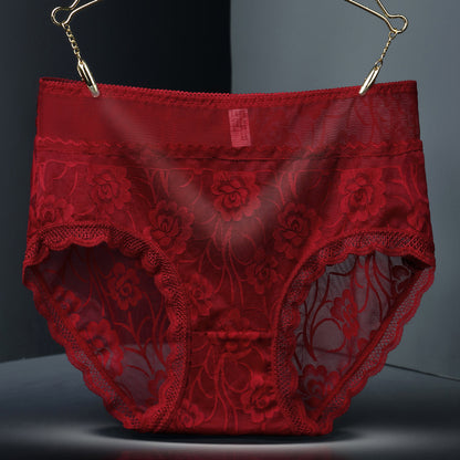 Lace Seamless High-Waist Women’s Briefs – Floral Hollow Breathable Underwear