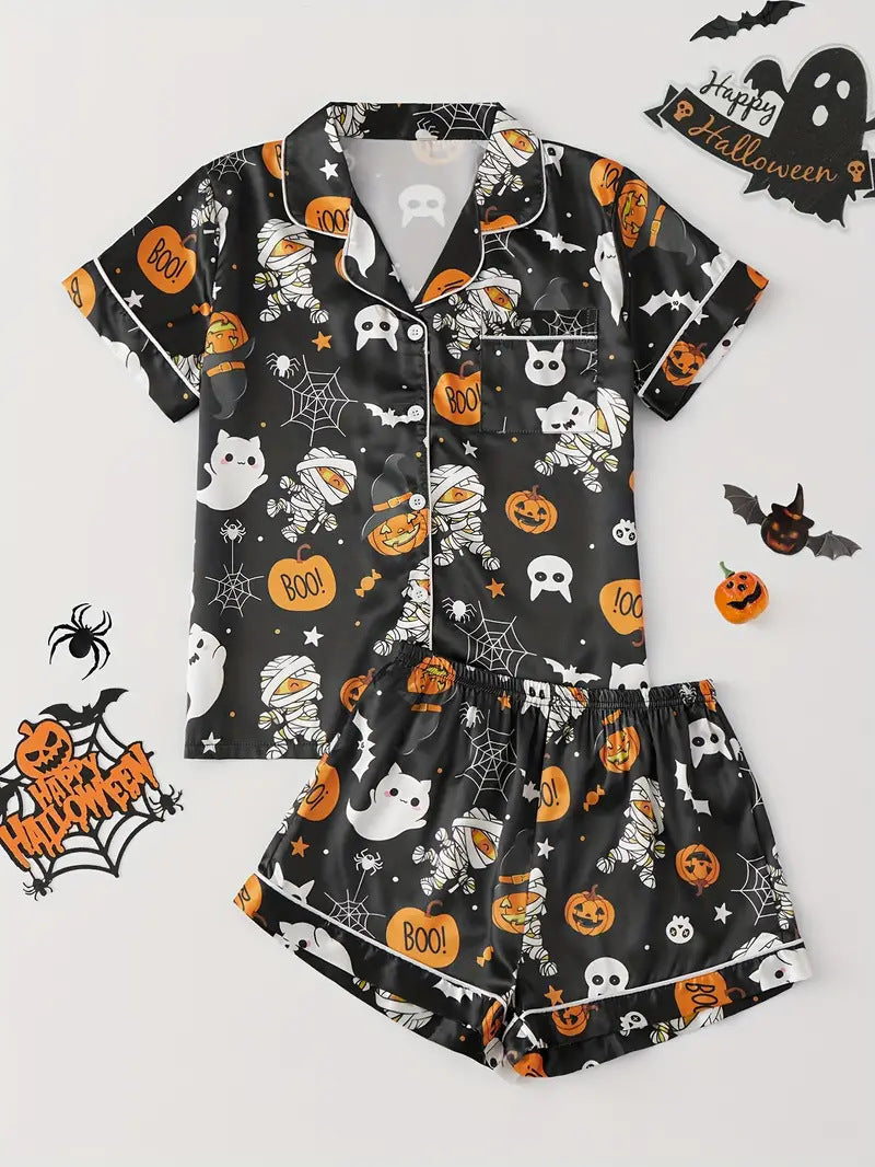 Women’s Summer Pajamas Set – Short Sleeve Cardigan Loungewear with Shorts