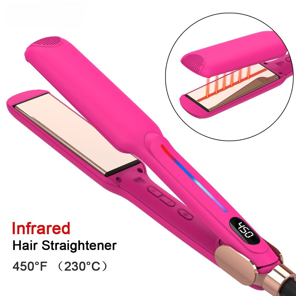 High Temperature Infrared Hair Straightener – Professional Salon Negative Ion Curler, 1.5-Inch Rose Red