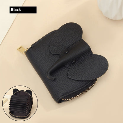 Creative Elephant Leather Card Holder Wallet – Genuine Leather Zipper Coin Purse for Men & Women