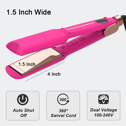 High Temperature Infrared Hair Straightener – Professional Salon Negative Ion Curler, 1.5-Inch Rose Red