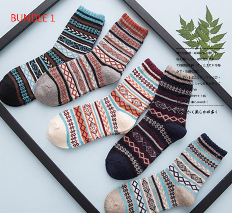 Winter Warm Stripe Wool Socks – 5 Pairs Thick Casual Business Socks for Men