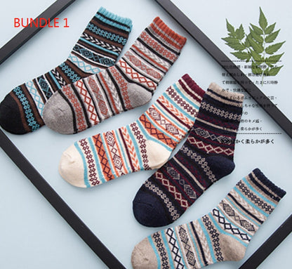 Winter Warm Stripe Wool Socks – 5 Pairs Thick Casual Business Socks for Men