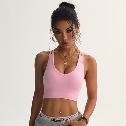 Peach Heart Cross Back Yoga Bra – Super Stretch Sports Bralette for Women