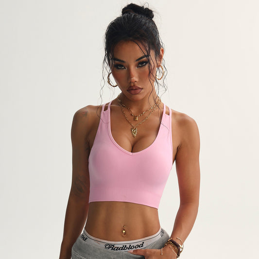 Peach Heart Cross Back Yoga Bra – Super Stretch Sports Bralette for Women