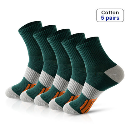 Men’s Middle Tube Cotton Sports Socks – Color Matching Basketball Non-Slip Breathable