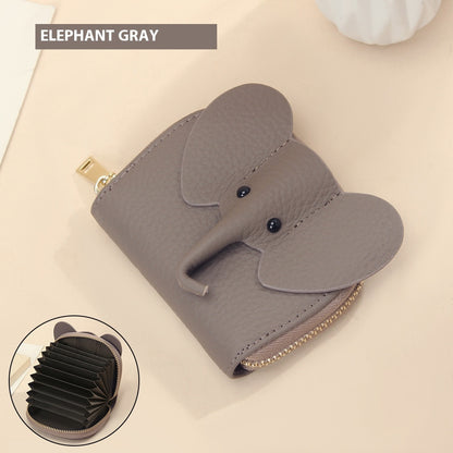 Creative Elephant Leather Card Holder Wallet – Genuine Leather Zipper Coin Purse for Men & Women