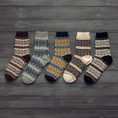 Winter Warm Stripe Wool Socks – 5 Pairs Thick Casual Business Socks for Men