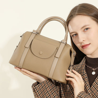 New Genuine Leather Ladies’ Handbag – Versatile Fashion Shoulder Bag with Lock Design