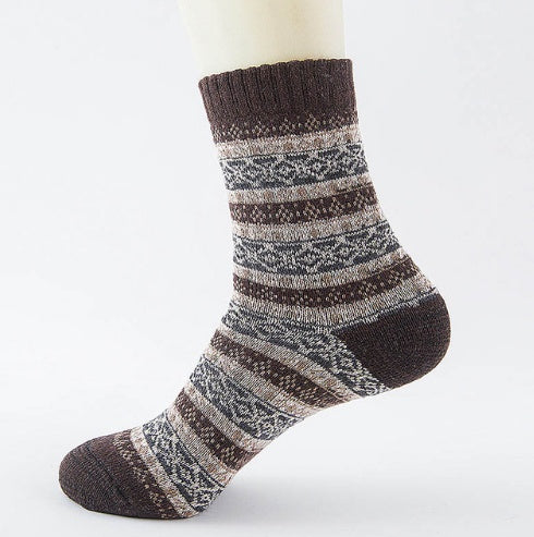 Winter Warm Stripe Wool Socks – 5 Pairs Thick Casual Business Socks for Men