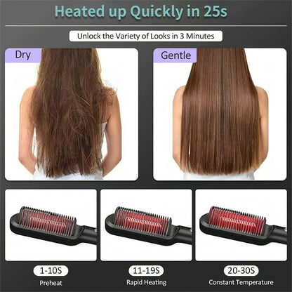 2-In-1 Hair Straightener Hot Comb – Negative Ion Curling Tong & Dual-Purpose Electric Hair Brush