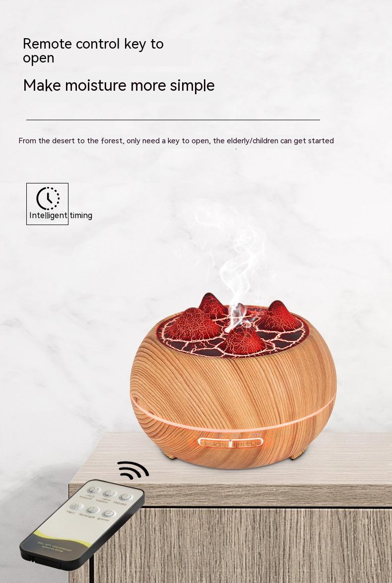 Flame Atmosphere Wood Grain Humidifier – USB Aromatherapy Diffuser with Remote Control & Anion Air Purifier