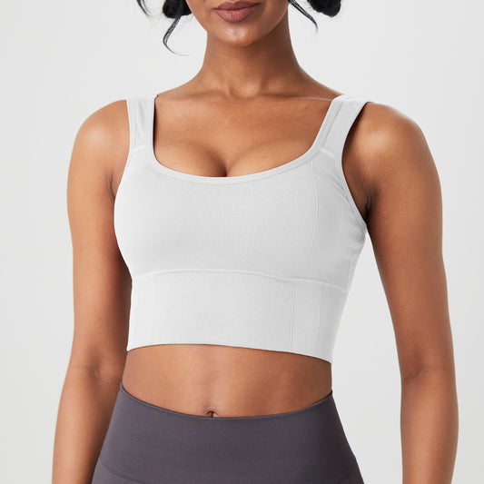 Wide Shoulder Strap Threaded Yoga Bra – Seamless Sports Vest for Women