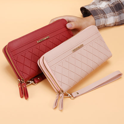 Women’s Double Zipper Long Wallet – Multi Card Slots PU Leather Purse