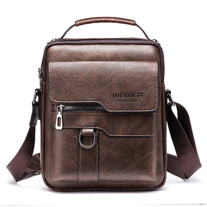 Men’s PU Leather Messenger Bag – Retro Business Shoulder Crossbody Backpack with Flap Design