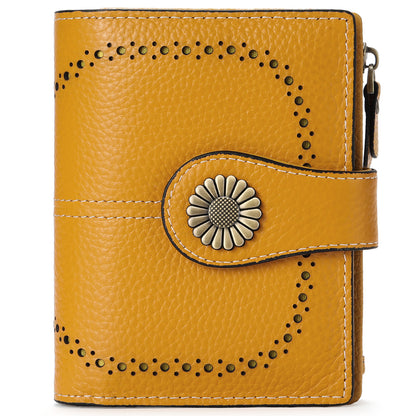 Fashion Women’s Short Coin Purse – Genuine Oil Wax Leather Retro Wallet