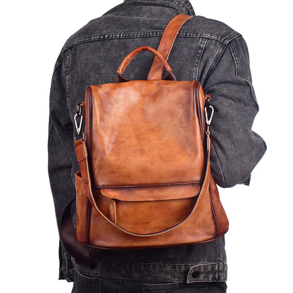 Genuine Leather Anti-Theft Backpack – Women’s Large Capacity Cowhide Travel Luxury Bag