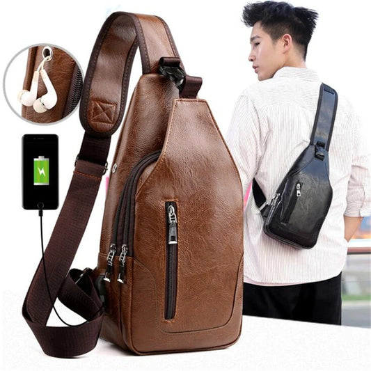 Luxury Men’s Leather Messenger Chest Bag – Vintage Crossbody Business Sling Shoulder Pack
