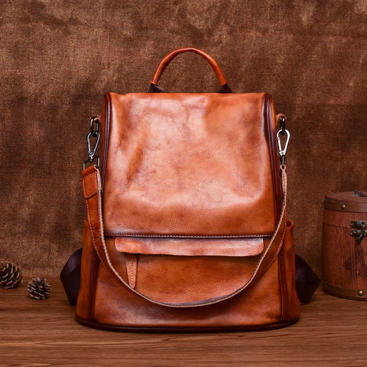 Genuine Leather Anti-Theft Backpack – Women’s Large Capacity Cowhide Travel Luxury Bag