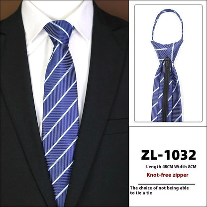 Men’s Formal Business Zipper Tie – Striped Jacquard Knot-Free Necktie