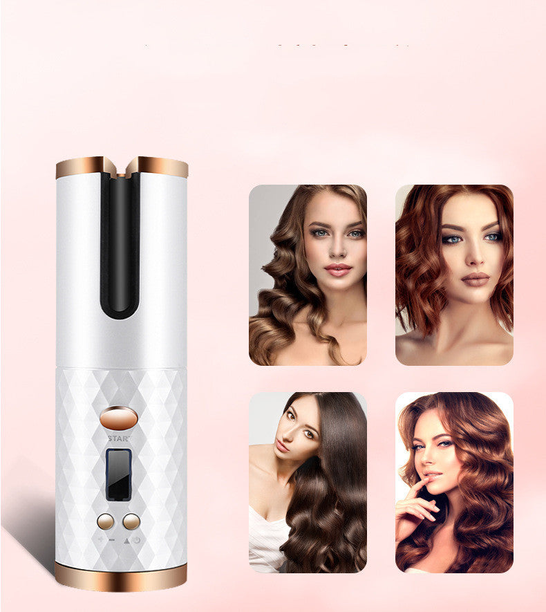 Rechargeable Automatic Hair Curler – Portable Cordless Ceramic Rotating Curling Iron with LCD Display for Women