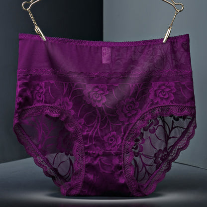 Lace Seamless High-Waist Women’s Briefs – Floral Hollow Breathable Underwear