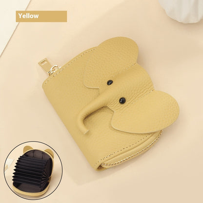 Creative Elephant Leather Card Holder Wallet – Genuine Leather Zipper Coin Purse for Men & Women