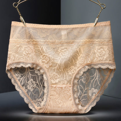 Lace Seamless High-Waist Women’s Briefs – Floral Hollow Breathable Underwear