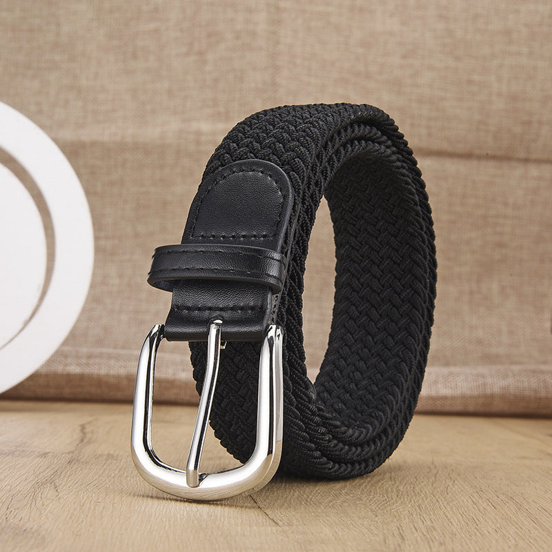 Unisex Woven Elastic Belt – Stretch Canvas Punch-Free Belt with Alloy Buckle